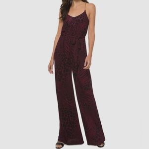Michael Kors Animal Print Jumpsuit Black Maroon Size Small